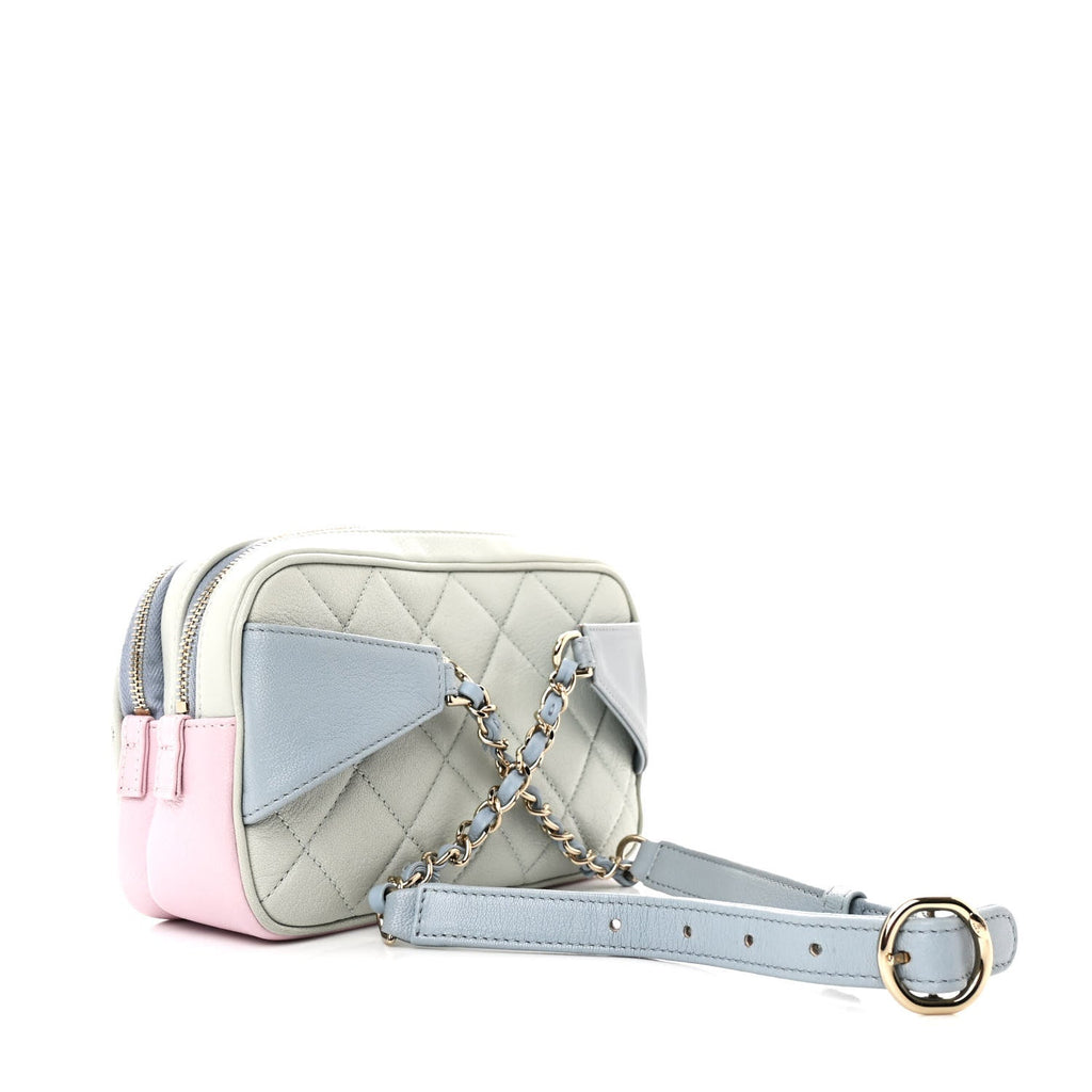 Goatskin Quilted Waist Bag Green Blue Pink