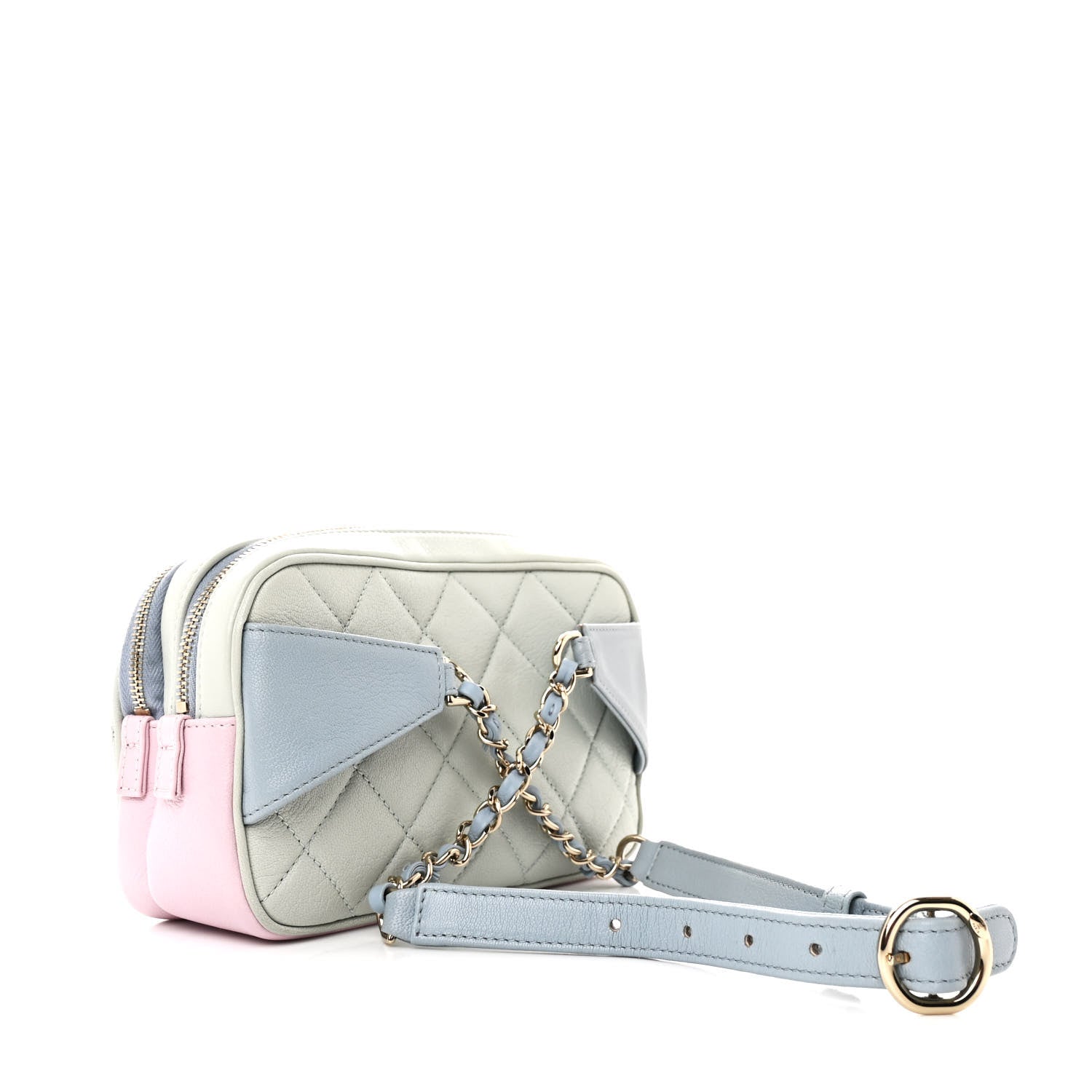 Goatskin Quilted Waist Bag Green Blue Pink