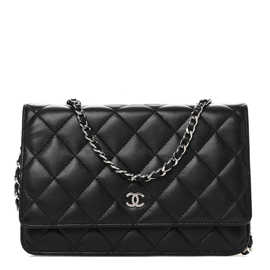 Lambskin Quilted Wallet On Chain WOC Black