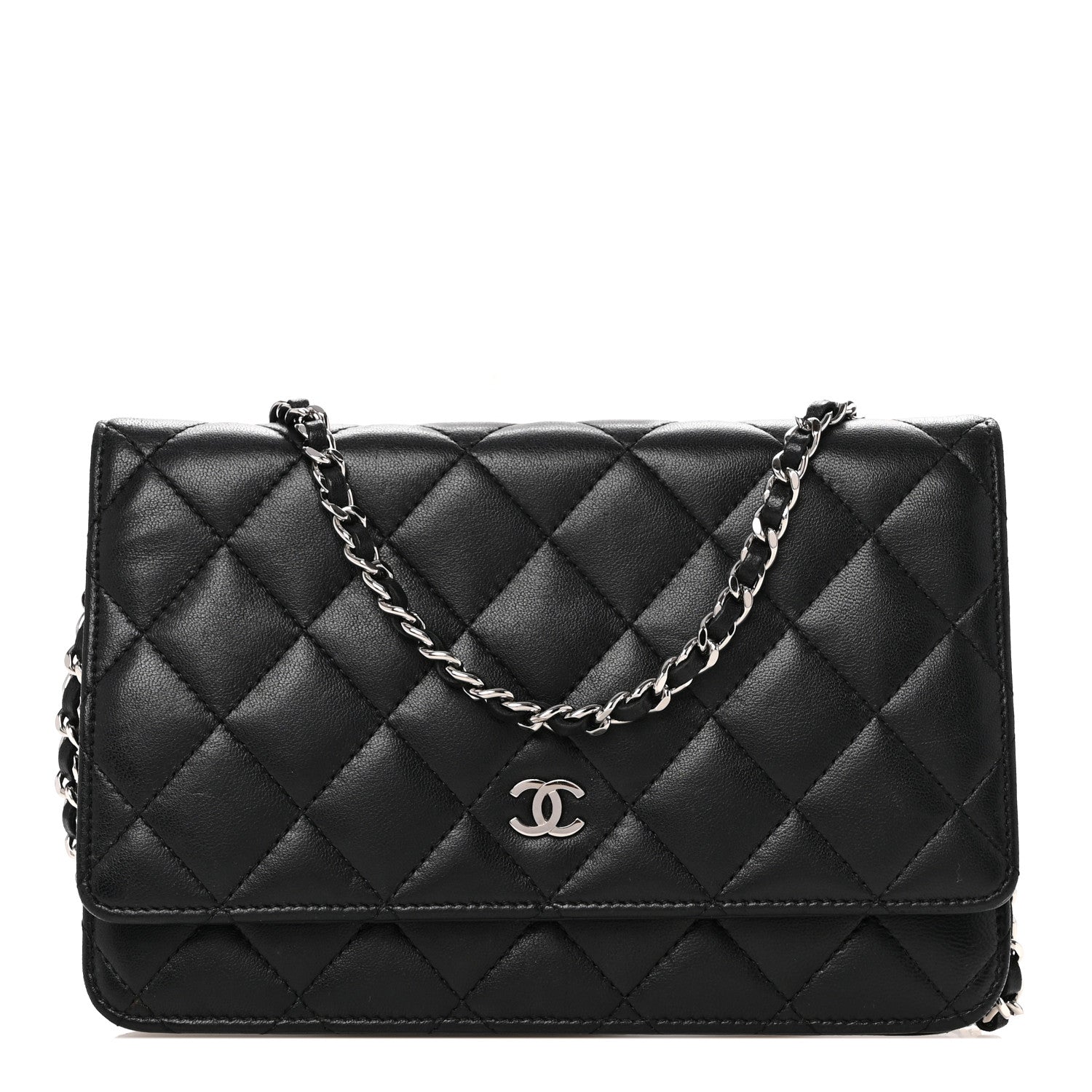 Lambskin Quilted Wallet On Chain WOC Black