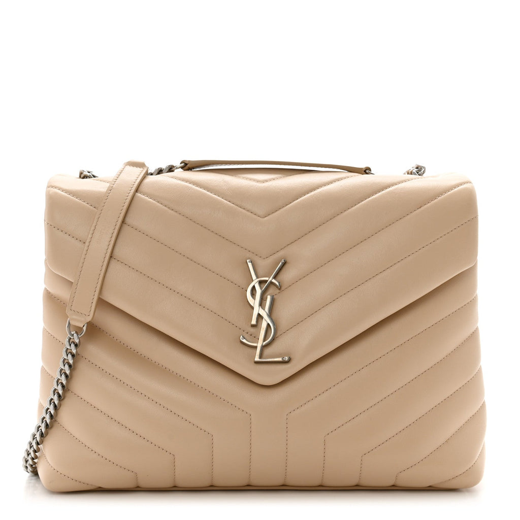 Calfskin Y Quilted Monogram Medium Loulou Chain Satchel Nude Powder