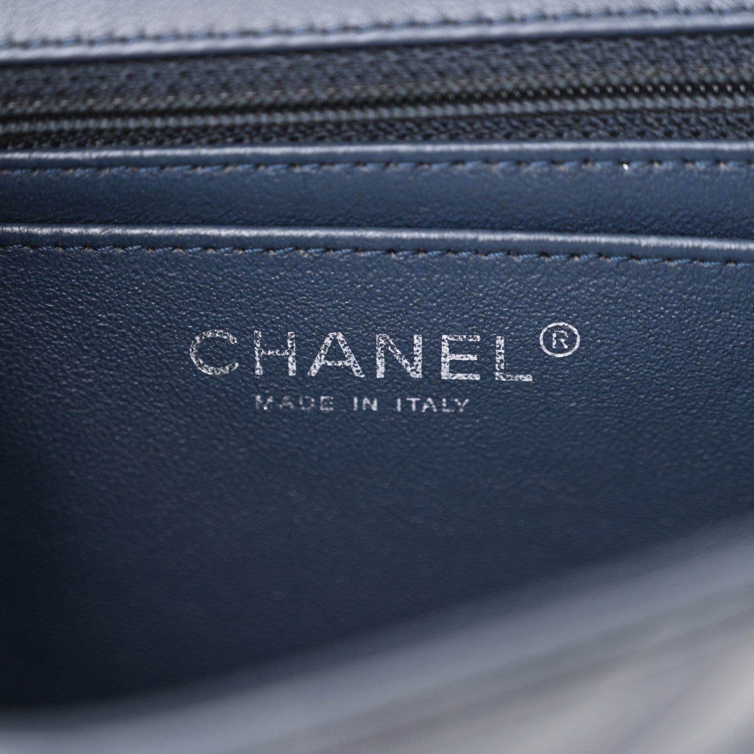 Patent Chevron Quilted Mini Square Flap Dark Blue