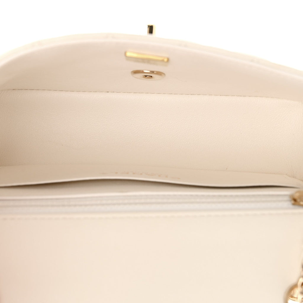 Lambskin Quilted Mini Rectangular Flap White