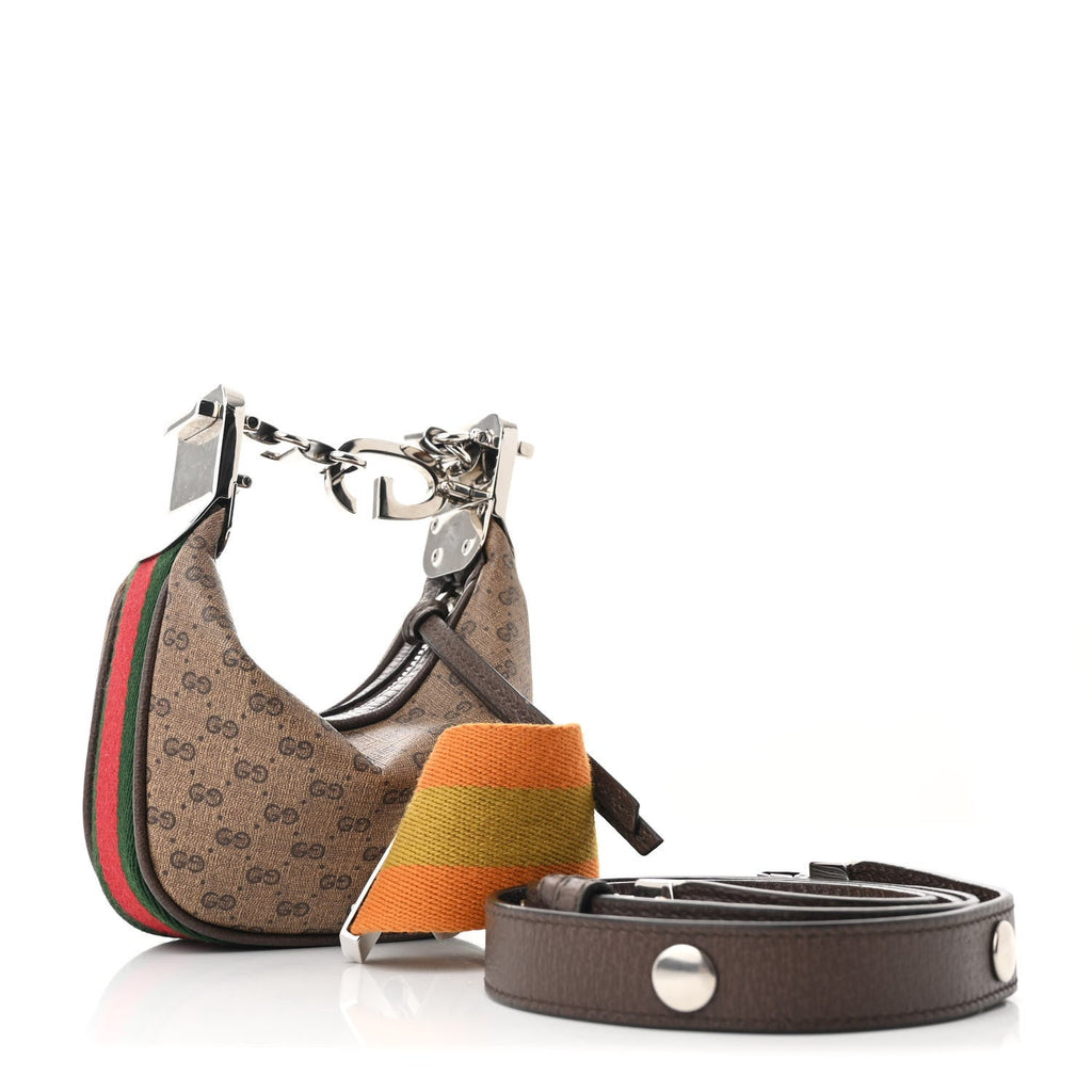 GG Supreme Monogram Textured Calfskin Web Mini Attache Hobo Beige Ebony New Acero