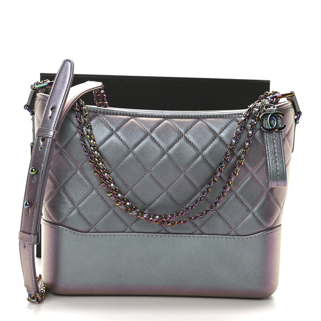 Iridescent Lambskin Calfskin Quilted Medium Gabrielle Hobo Light Purple