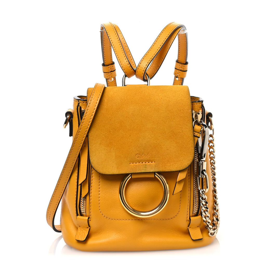 Suede Calfskin Mini Faye Backpack Dusty Yellow