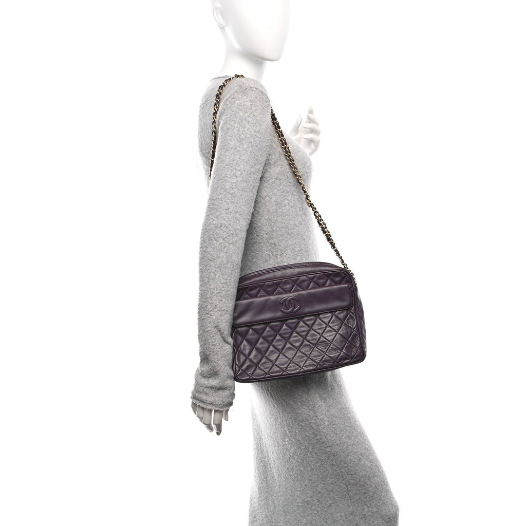 Lambskin Quilted Tassel Flap Camera Case Purple