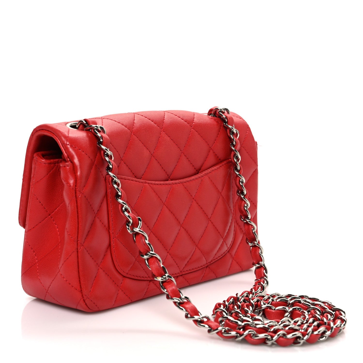 Lambskin Quilted Mini Rectangular Flap Red