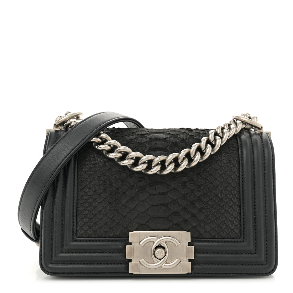 Matte Snakeskin Calfskin Small Boy Flap Black