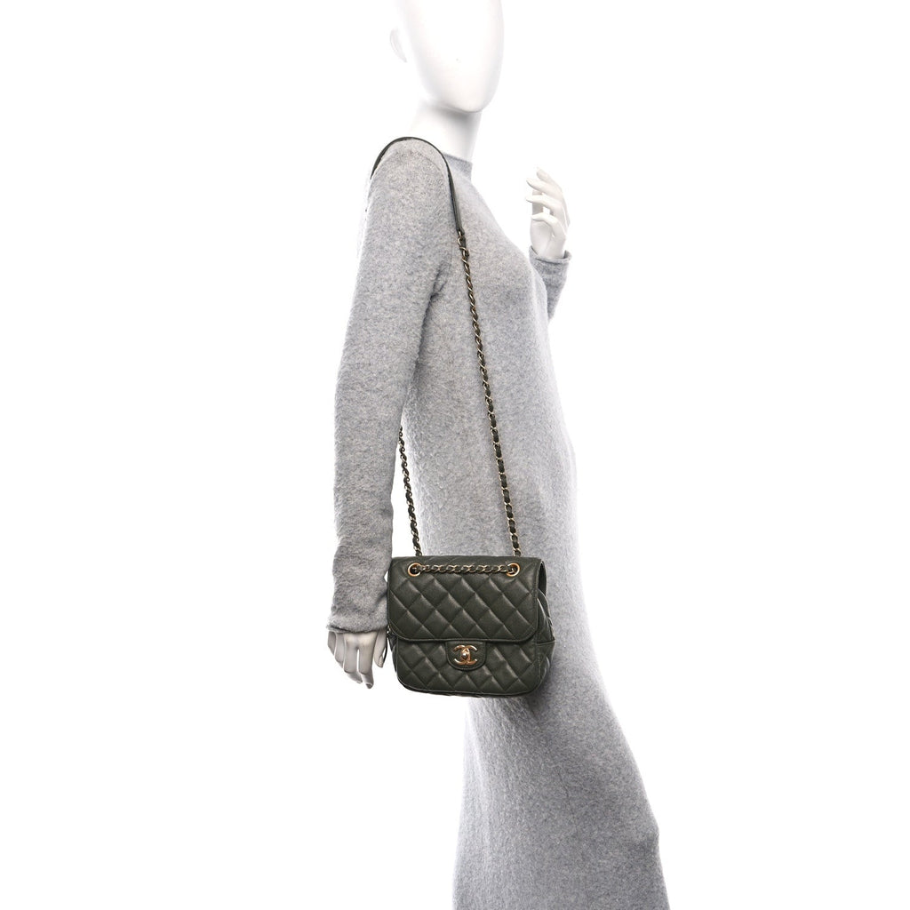 Caviar Quilted Zip Flap Khaki