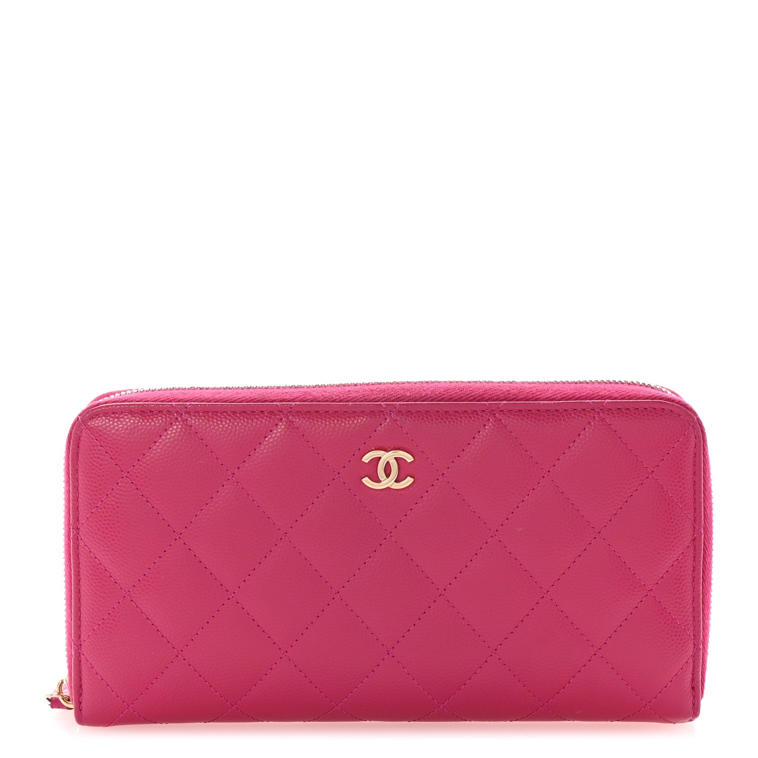 Caviar Quilted Large Gusset Zip Around Wallet Pink