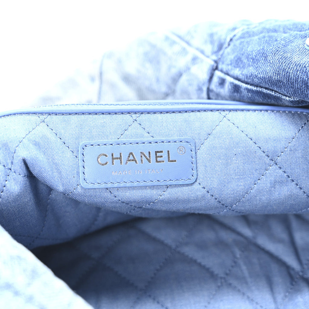 Denim Quilted Small Chanel 22 Blue