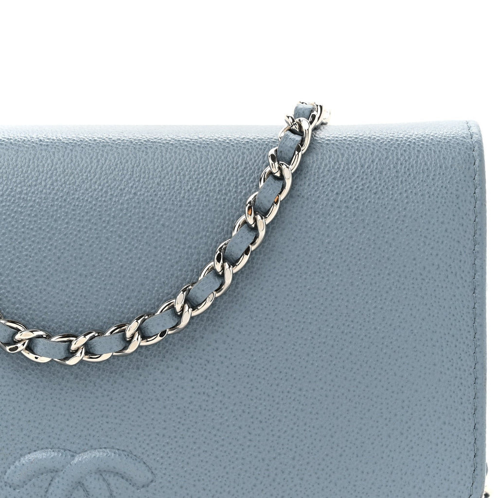 Grained Calfskin Quilted CC Box Wallet On Chain WOC Blue