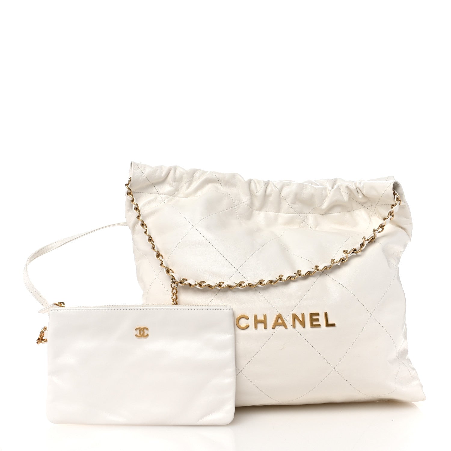 Shiny Calfskin Quilted Chanel 22 White