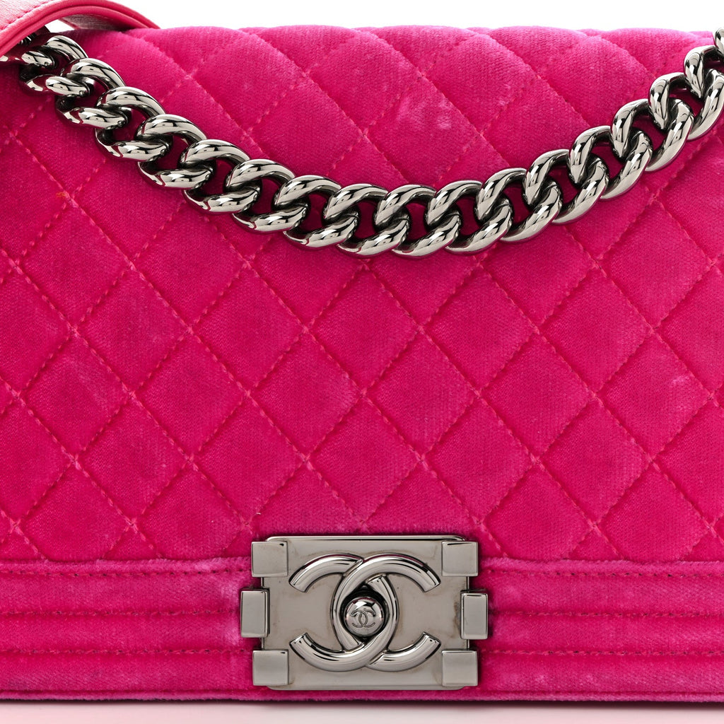 Velvet Quilted Medium Boy Flap Fuchsia