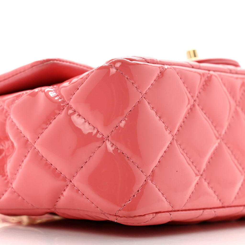 Patent Calfskin Quilted Mini Rectangular Flap Pink