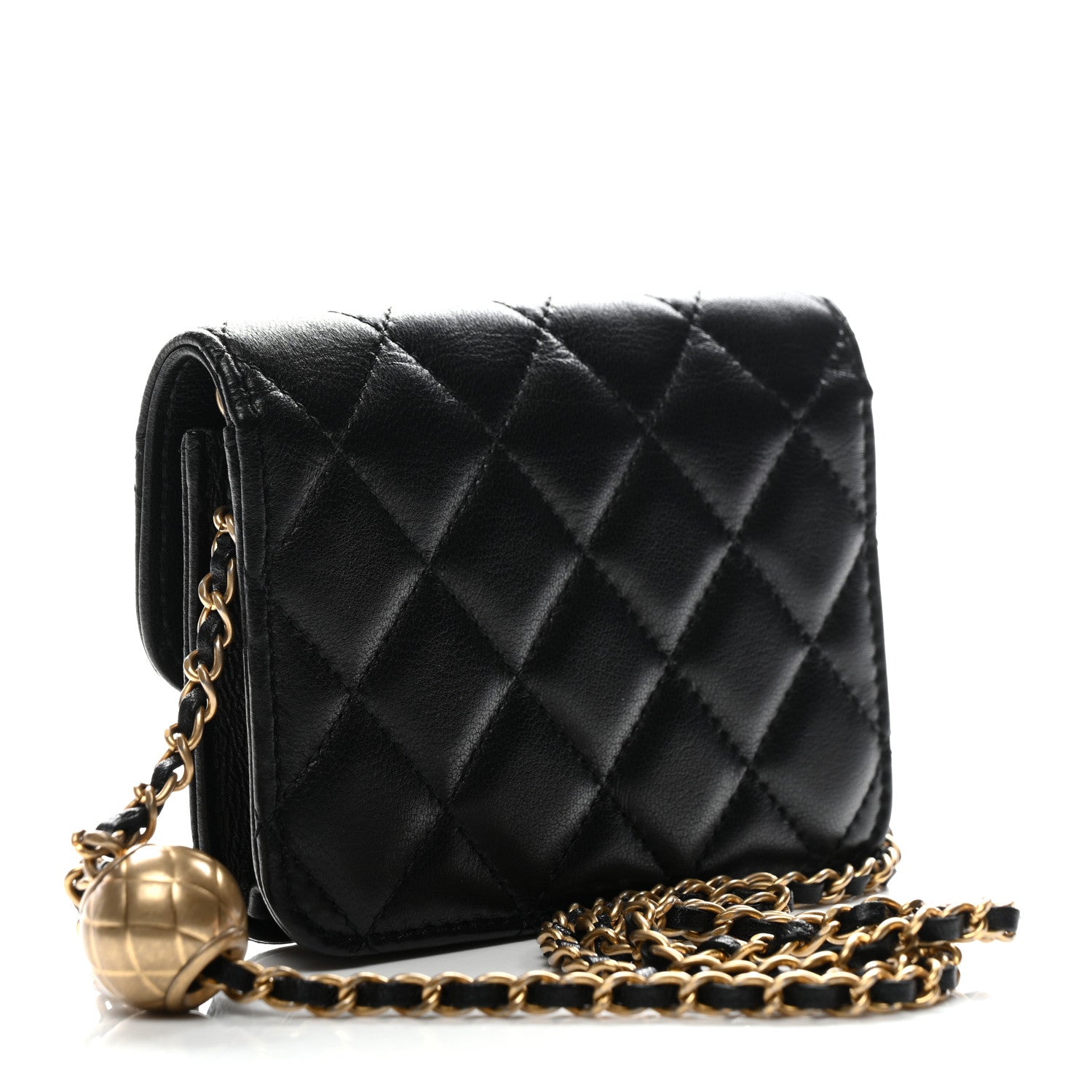 Lambskin Quilted Pearl Crush Flap With Chain Black