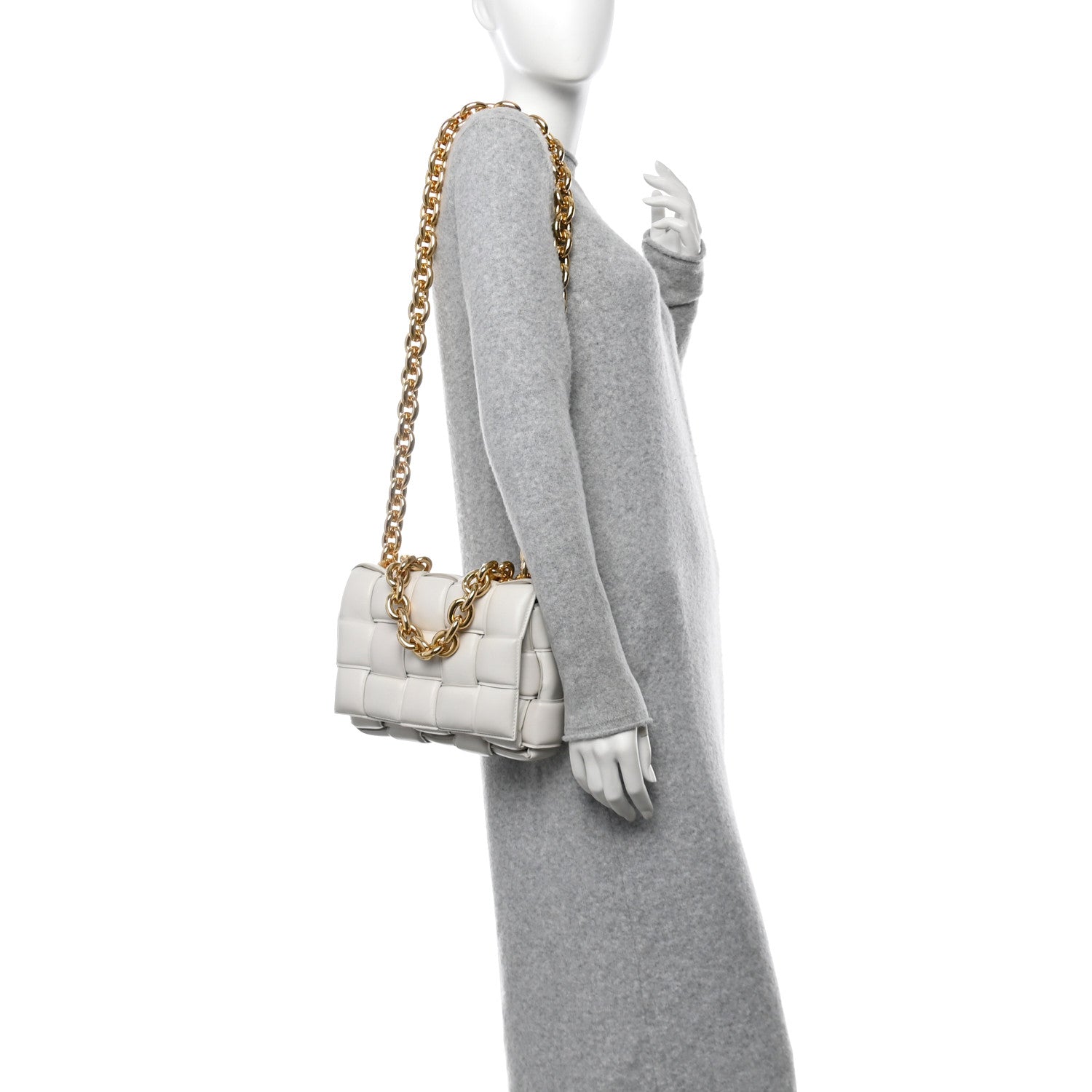 Lambskin Maxi Intreccio Padded Chain Cassette Crossbody Bag Chalk