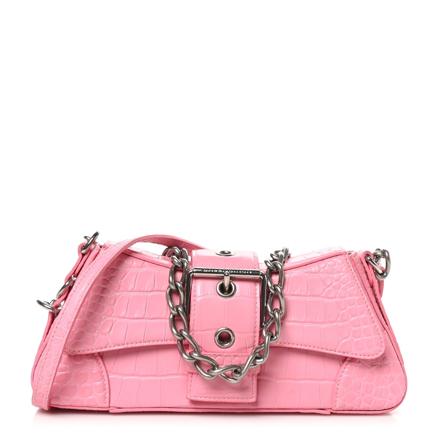 Calfskin Crocodile Embossed Small Lindsay Shoulder Bag Sweet Pink