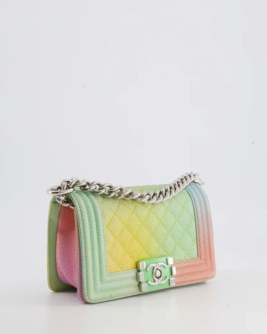 Chanel Caviar Quilted Small Cuba Rainbow Le Boy Bag Multicolour with Silver Hardware