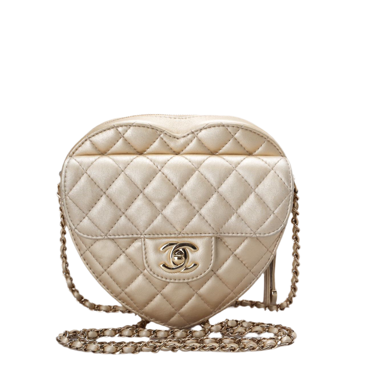 Chanel Champagne Gold Big Heart Bag in Love Heart Clutch Large Size