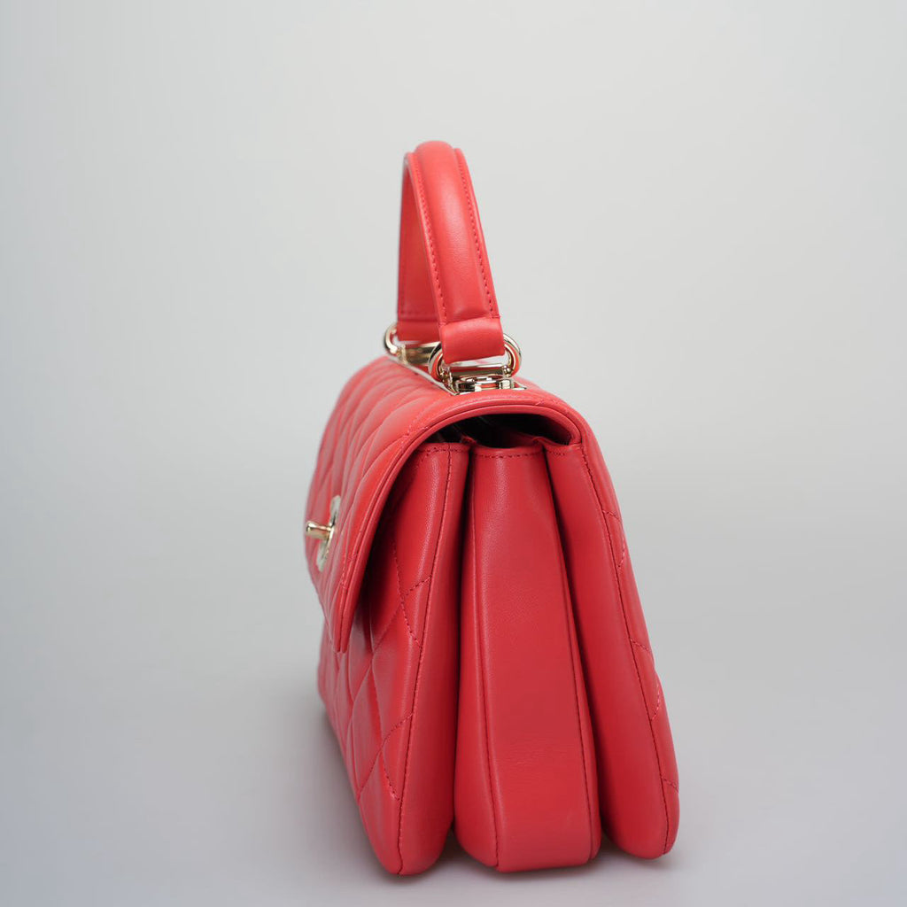 Chanel Red Small Trendy CC Bag In Lambskin Leather With Champagne Gold Hardware