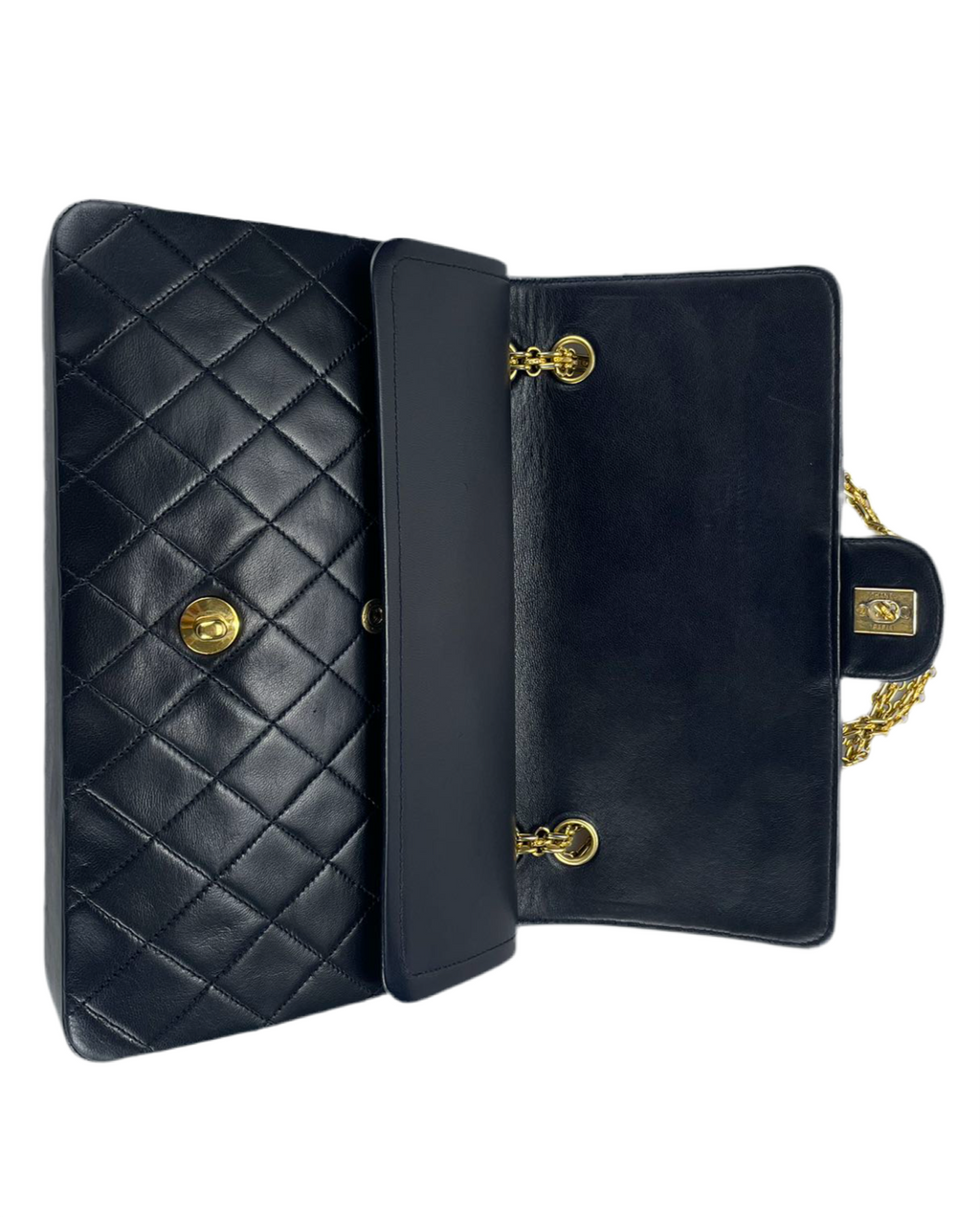 Chanel Black Vintage Medium Classic Double Flap Bag with 24K Gold Hardware