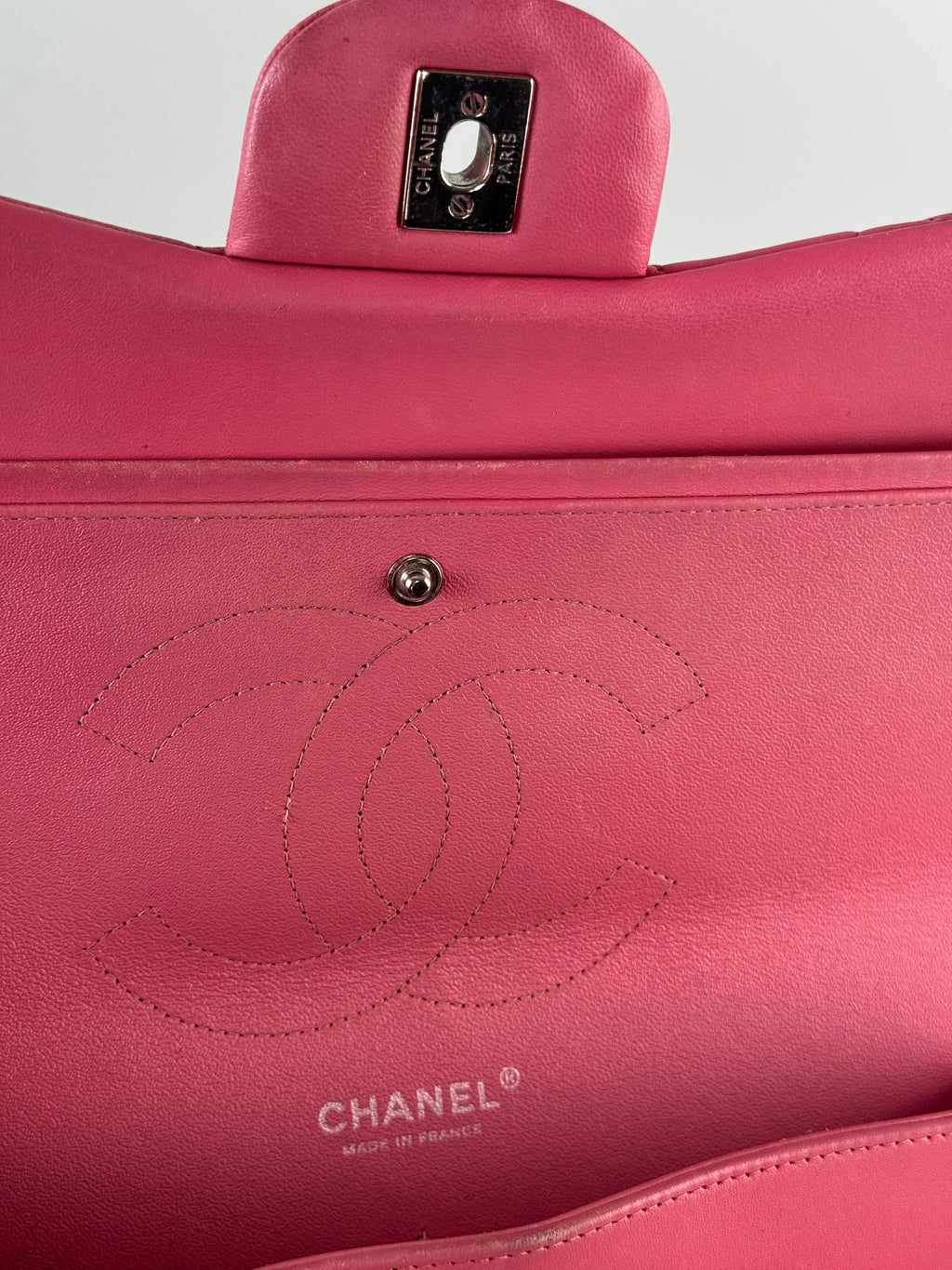 Chanel Pink Classic Double Flap Bag with Silver Hardware in Jumbo Size