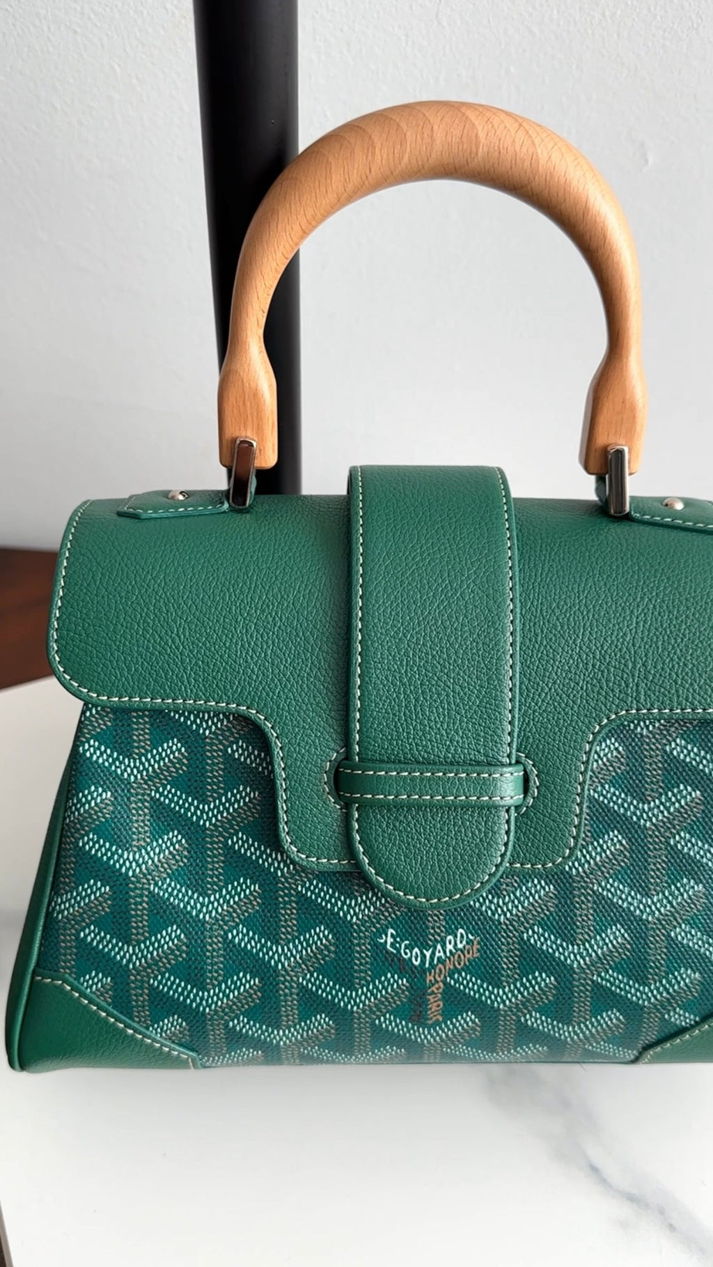 Goyard Green Mini Goyardine Saigon Souple with Wood Handle