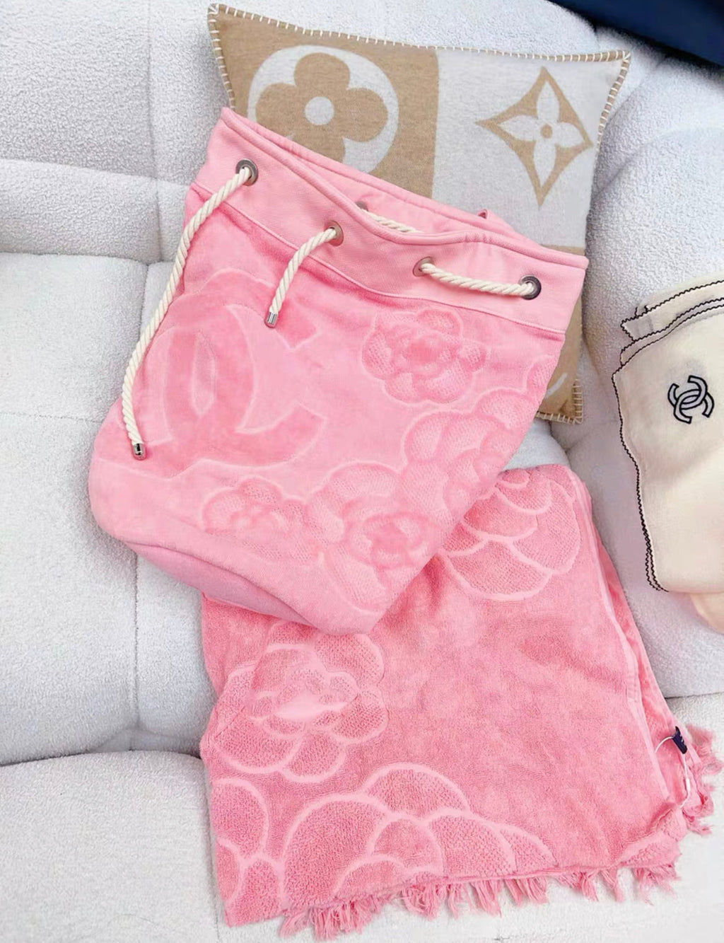 Chanel 24M pink beach bag & towel set