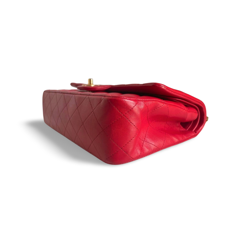 Chanel Red Classic Double Flap Bag in Medium Size Lambskin Leather With Gold Hardware