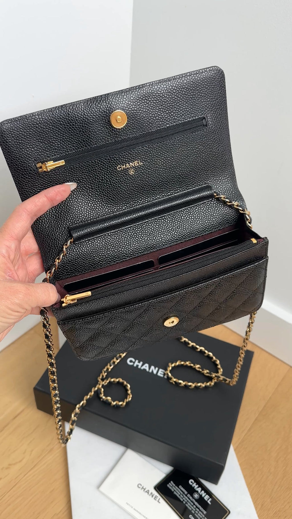 Chanel Black Caviar Leather Classic Wallet on Chain WOC GHW