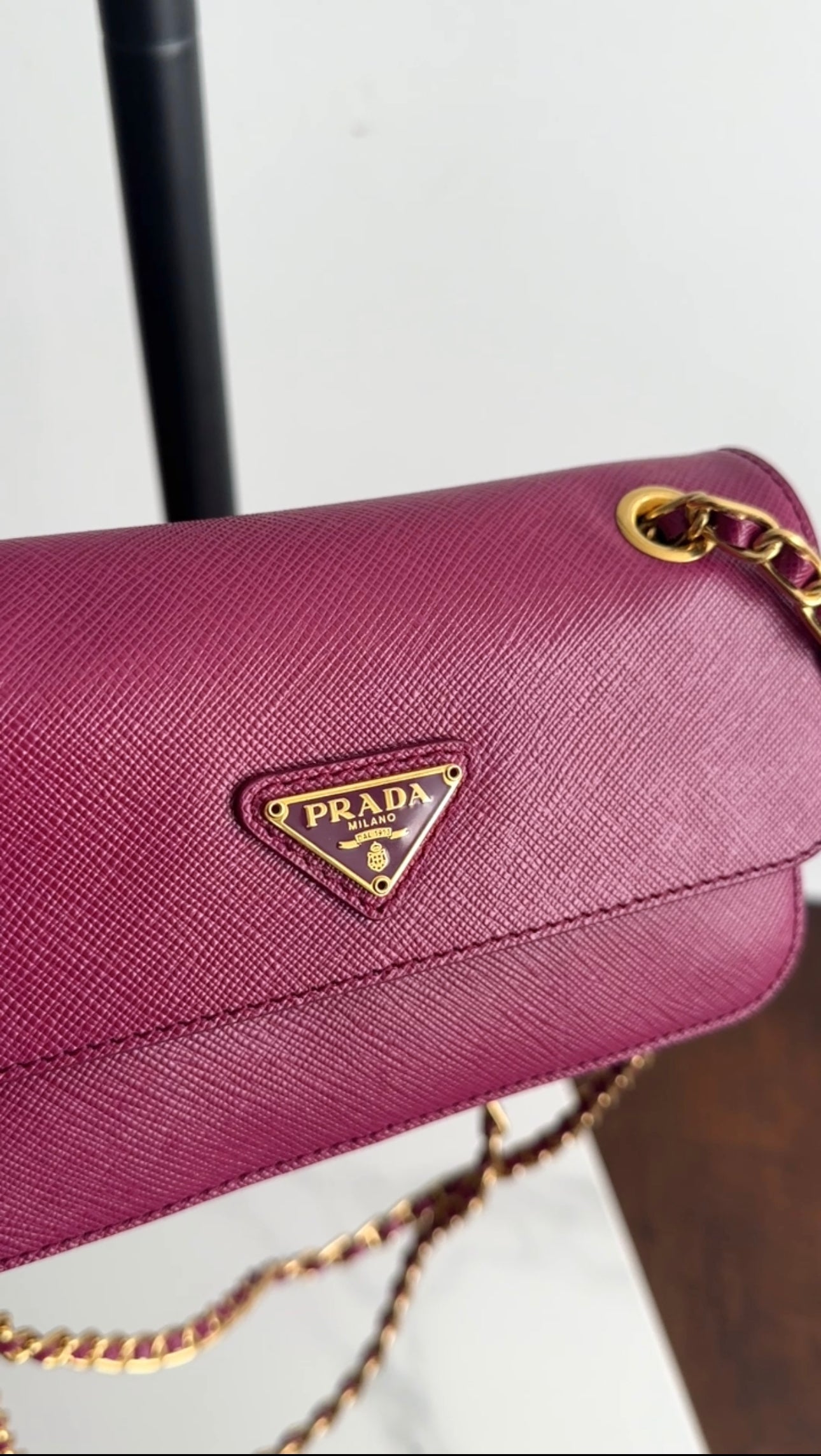 Prada Magenta Saffiano Leather Mini Chain Crossbody Bag