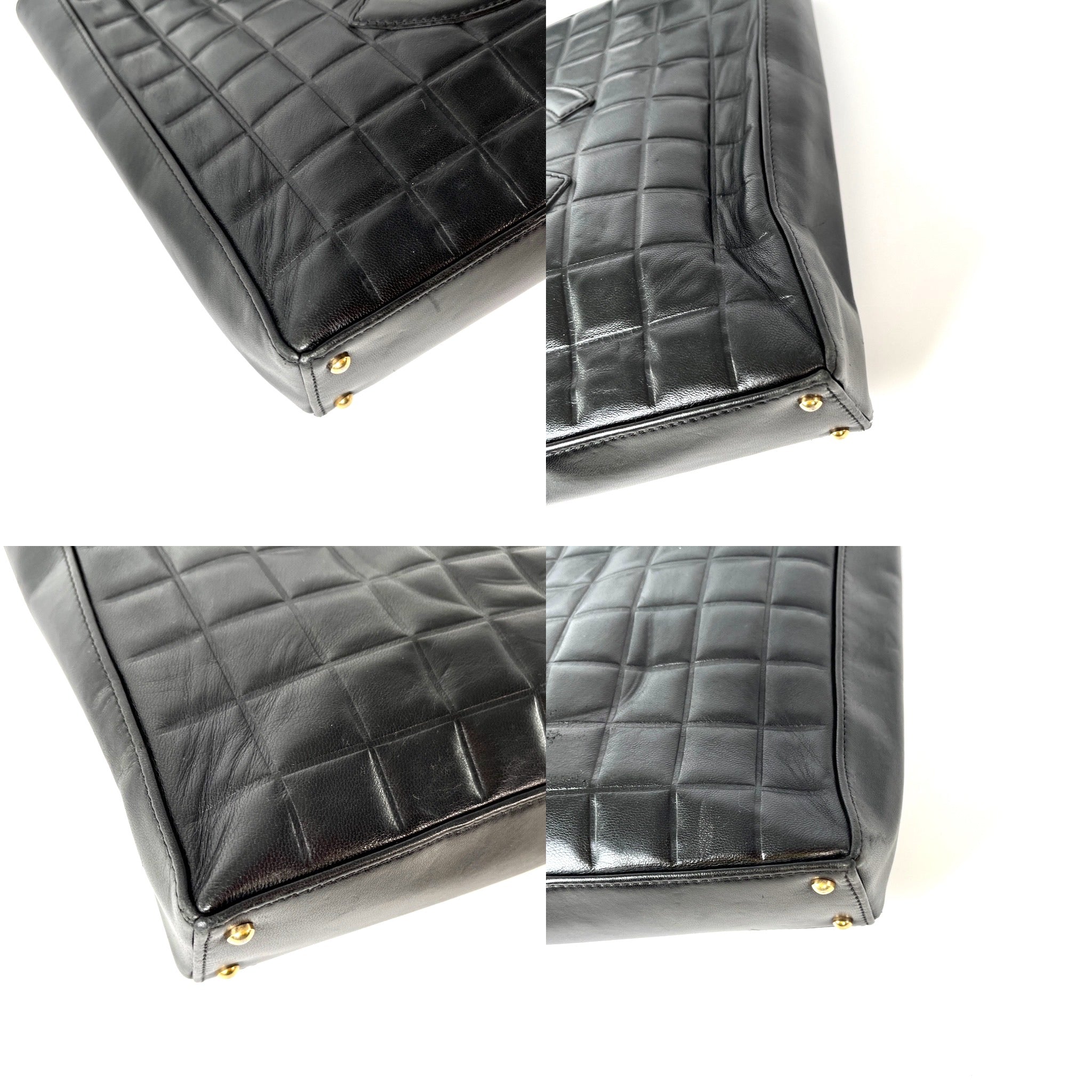 Vintage CHANEL Chocolate Bar Black Leather Shoulder  Bag