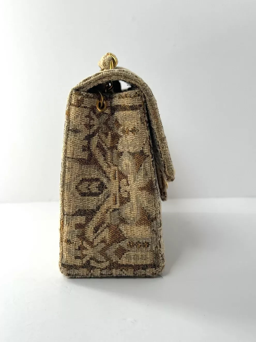 Chanel Vintage 1991 Bronze Metallic Brocade Mini Square Flap Bag