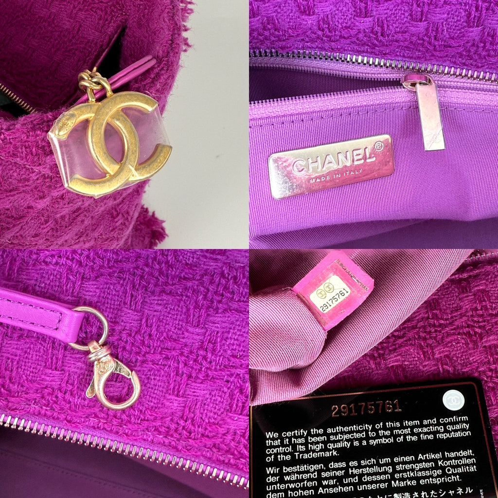 CHANEL Wool Tweed Giant Logo Pink Zip Shopping Tote