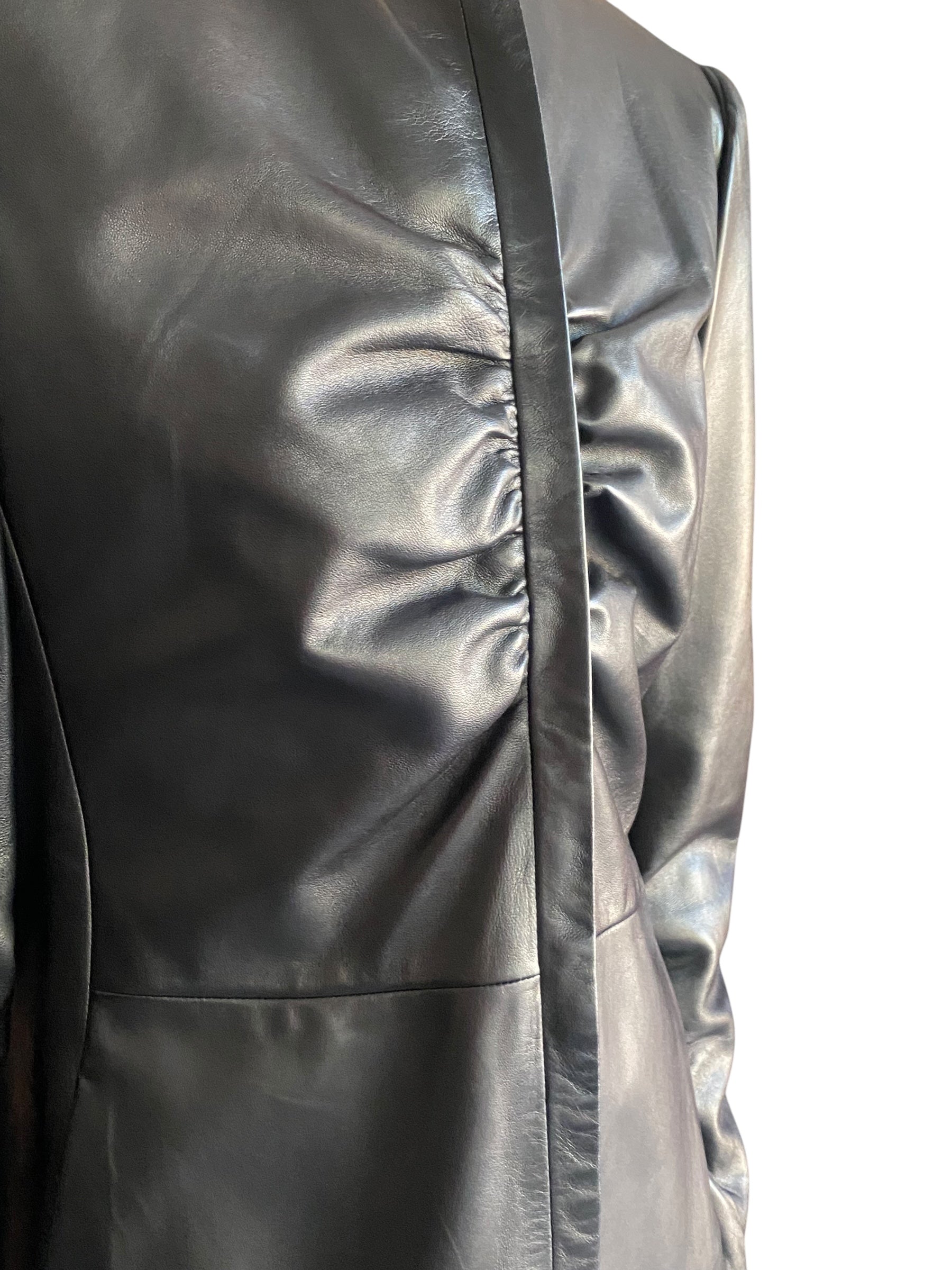 Armani Black Rouched Leather Jacket - US 12