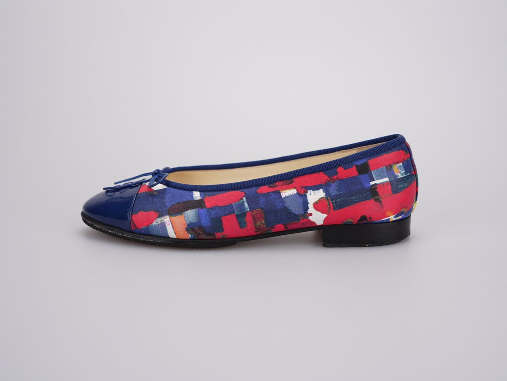 Chanel Multicolor Abstract Patent CC Cap Toe Ballerina Flats Size 37