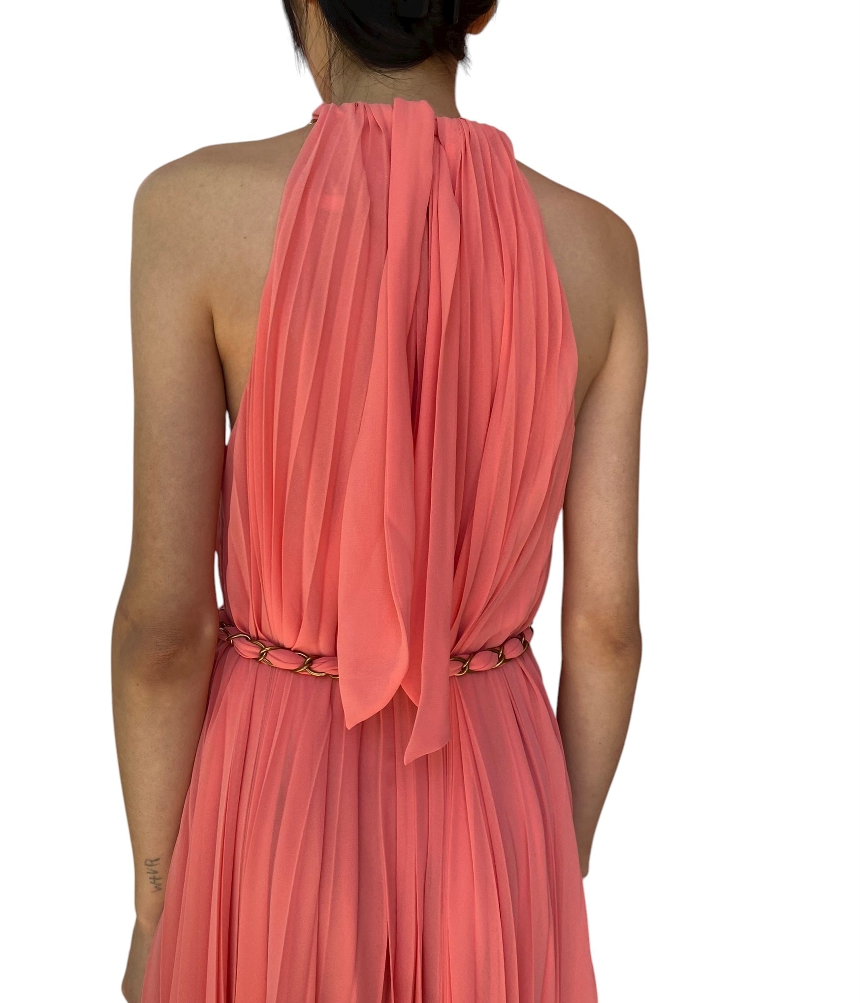 Zimmermann Salmon Pink Pleated Chain Halter Gown - 3 / US 10