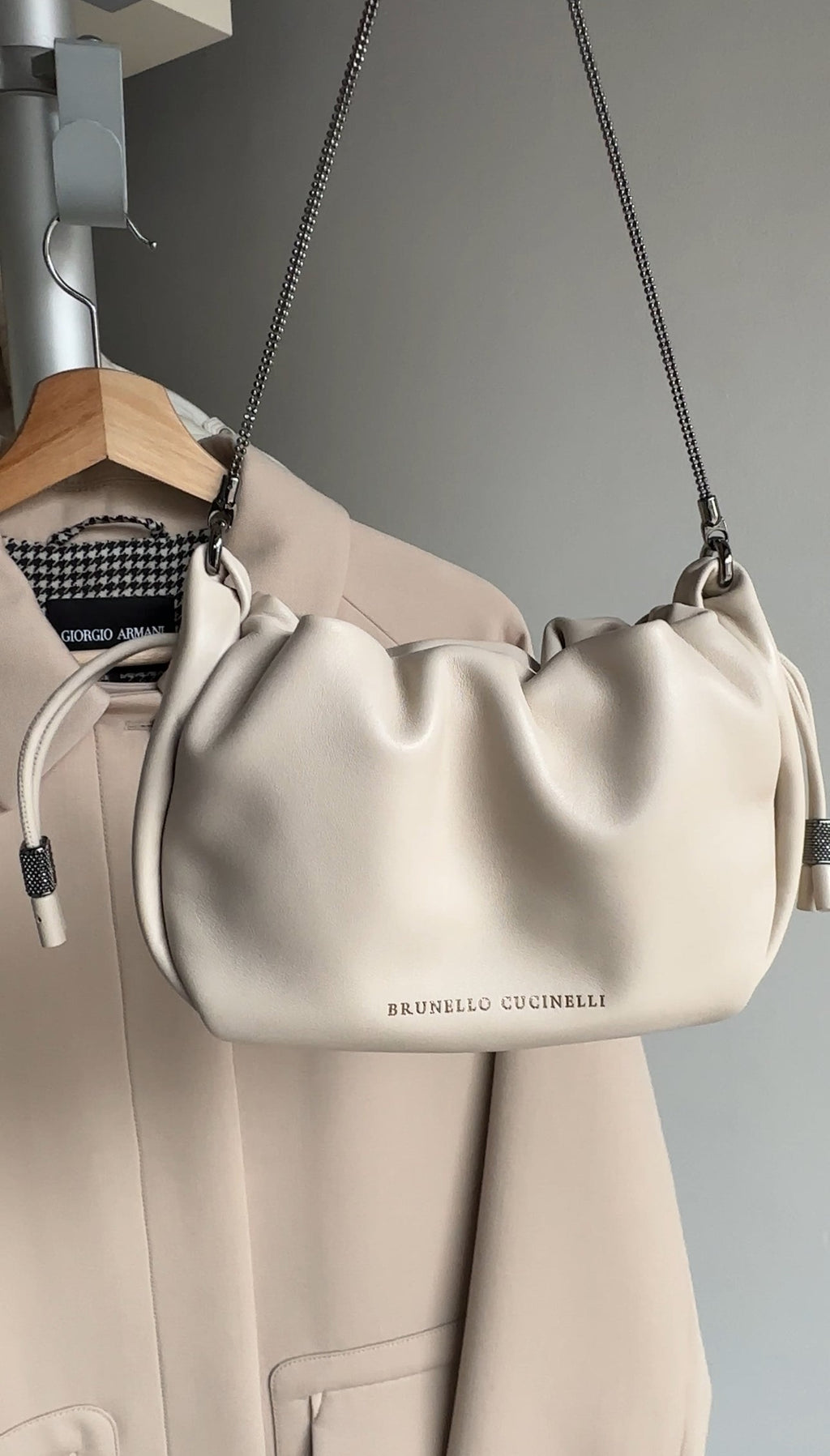 Brunello Cucinelli Mini Mellow Ivory Leather Bucket Bag