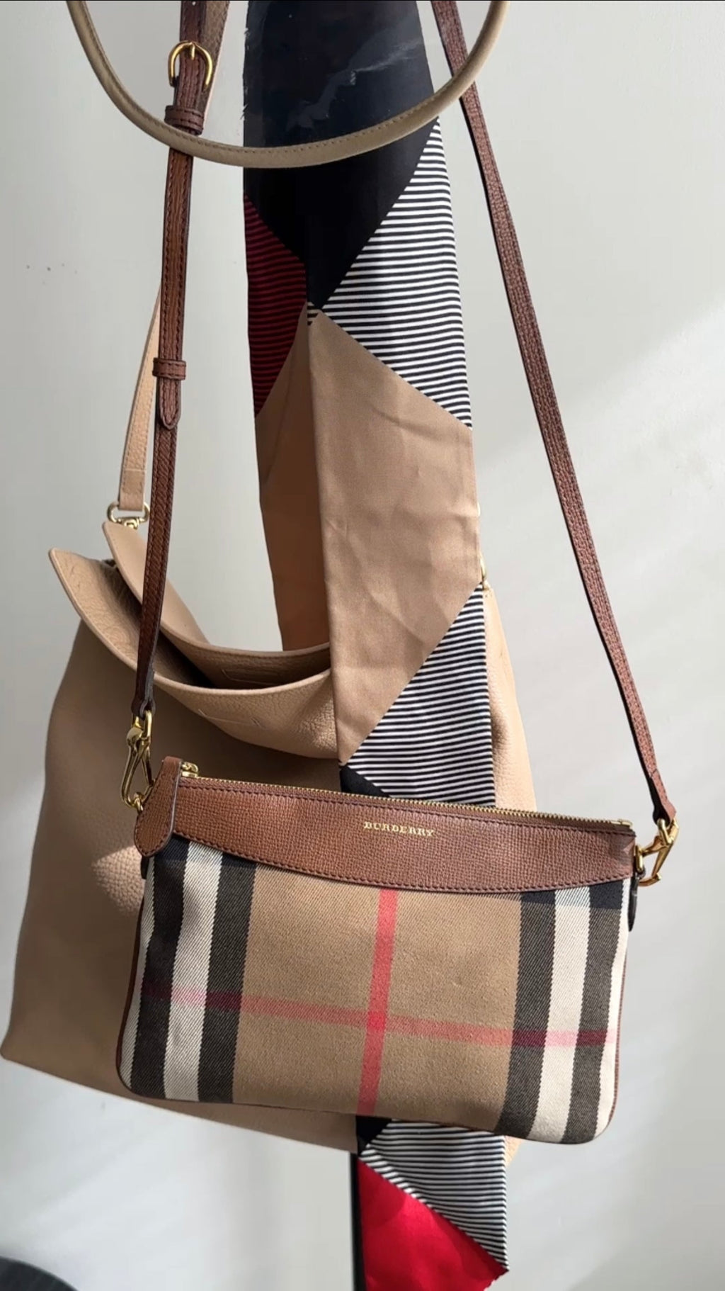 Burberry Noval Check Brown Leather Derby Payton Crossbody Bag