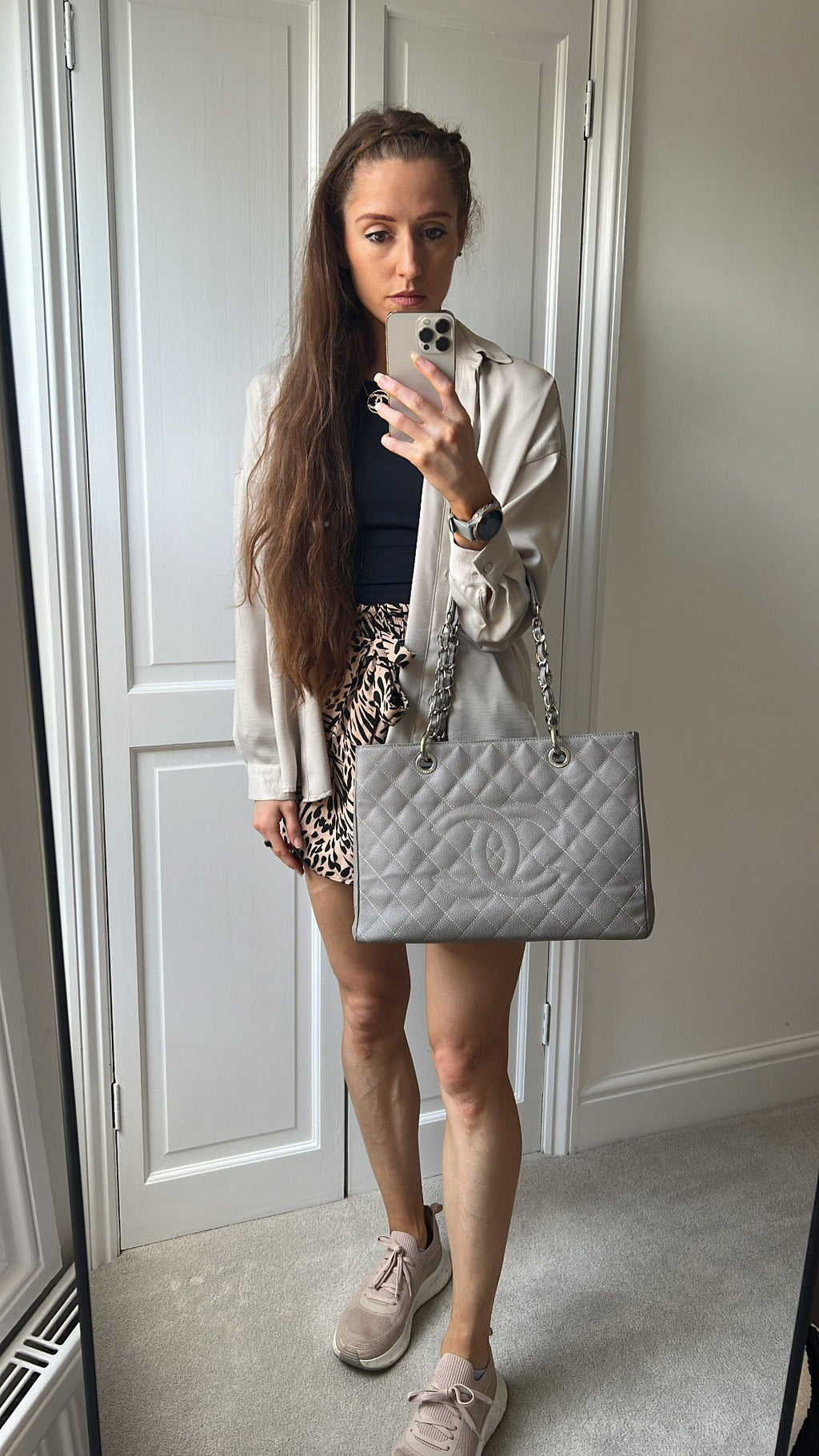 Chanel Grey Caviar Grand Shopper Tote (GST) Silver Hardware