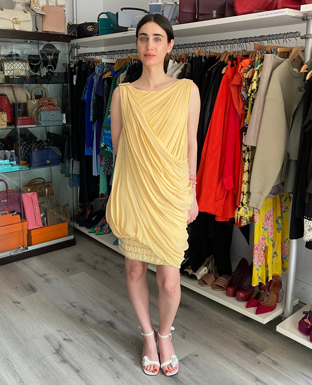 Elie Saab Yellow Draped Sequin Mini Dress - 40 / US 6