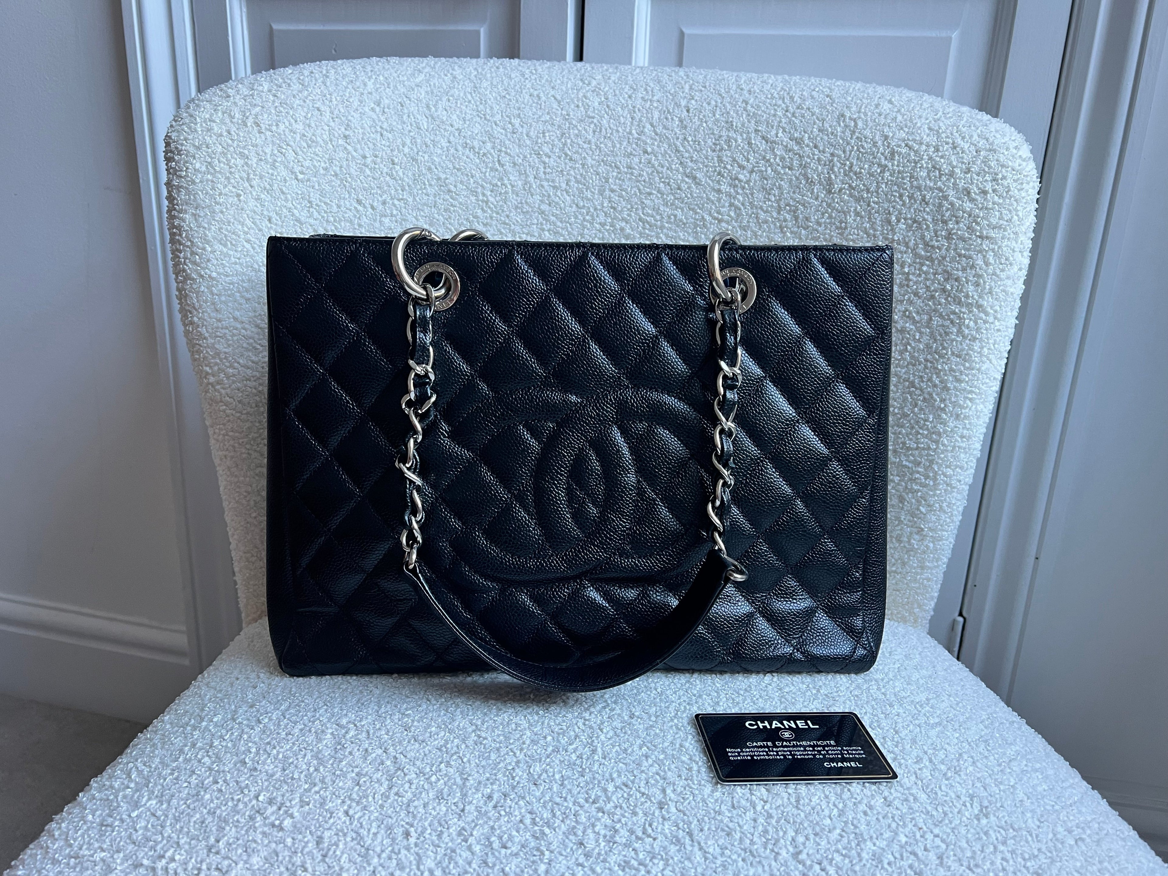 Chanel Black Caviar Grand Shopper Tote (GST) Silver Hardware