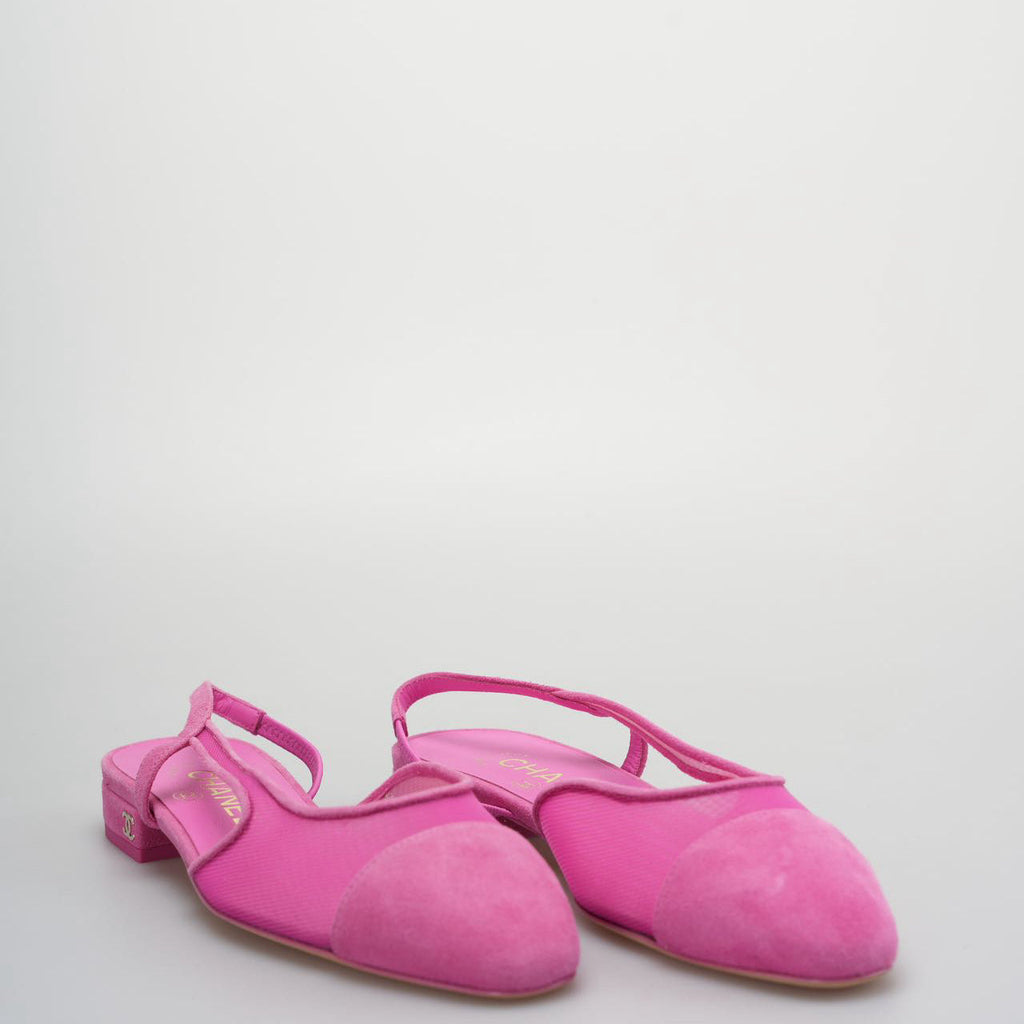 Chanel Slingback Suede Ballet Flats in Pink Size 35.5