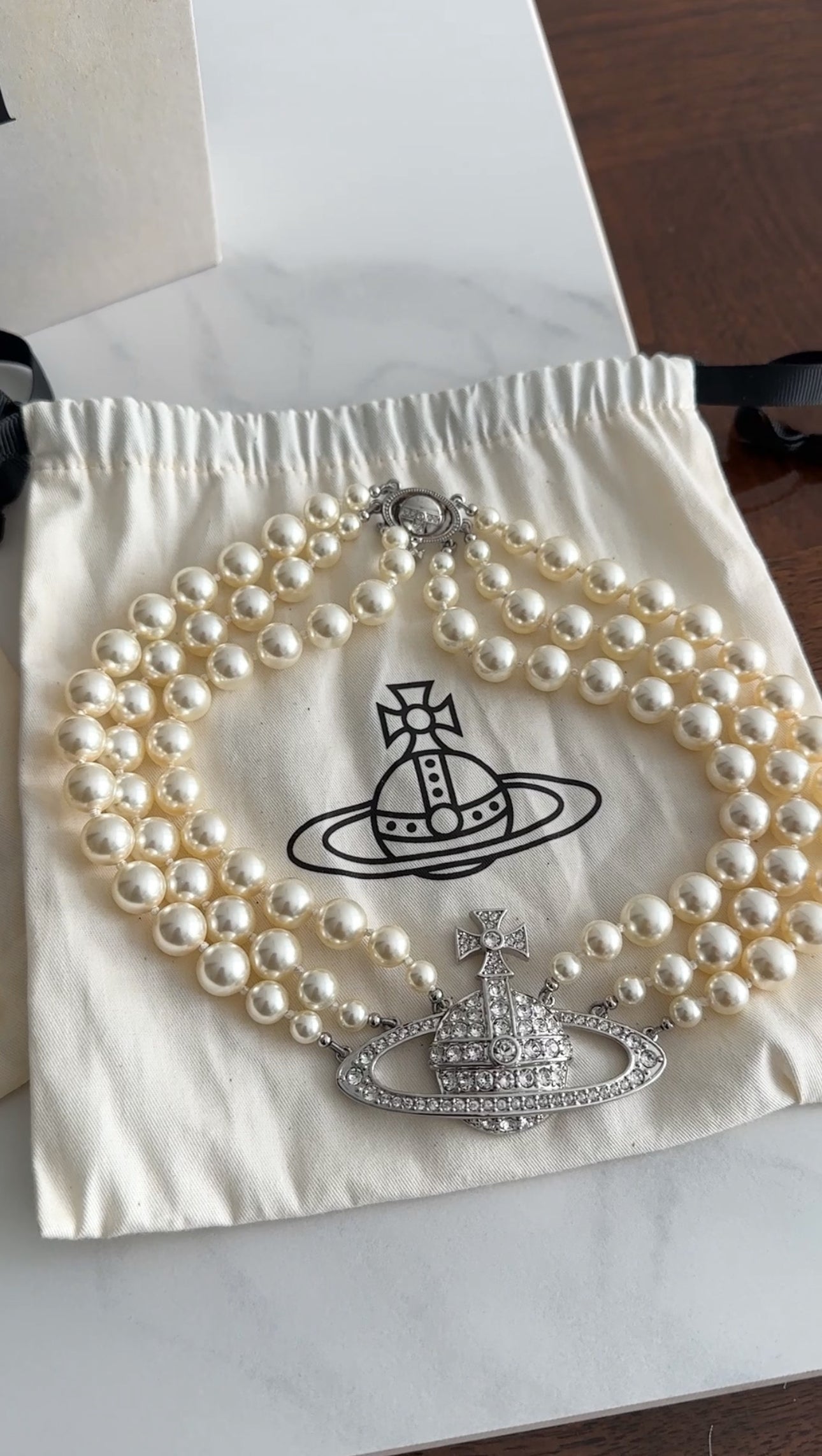 Vivienne Westwood Pearl and Crystal Orb Triple Choker Necklace