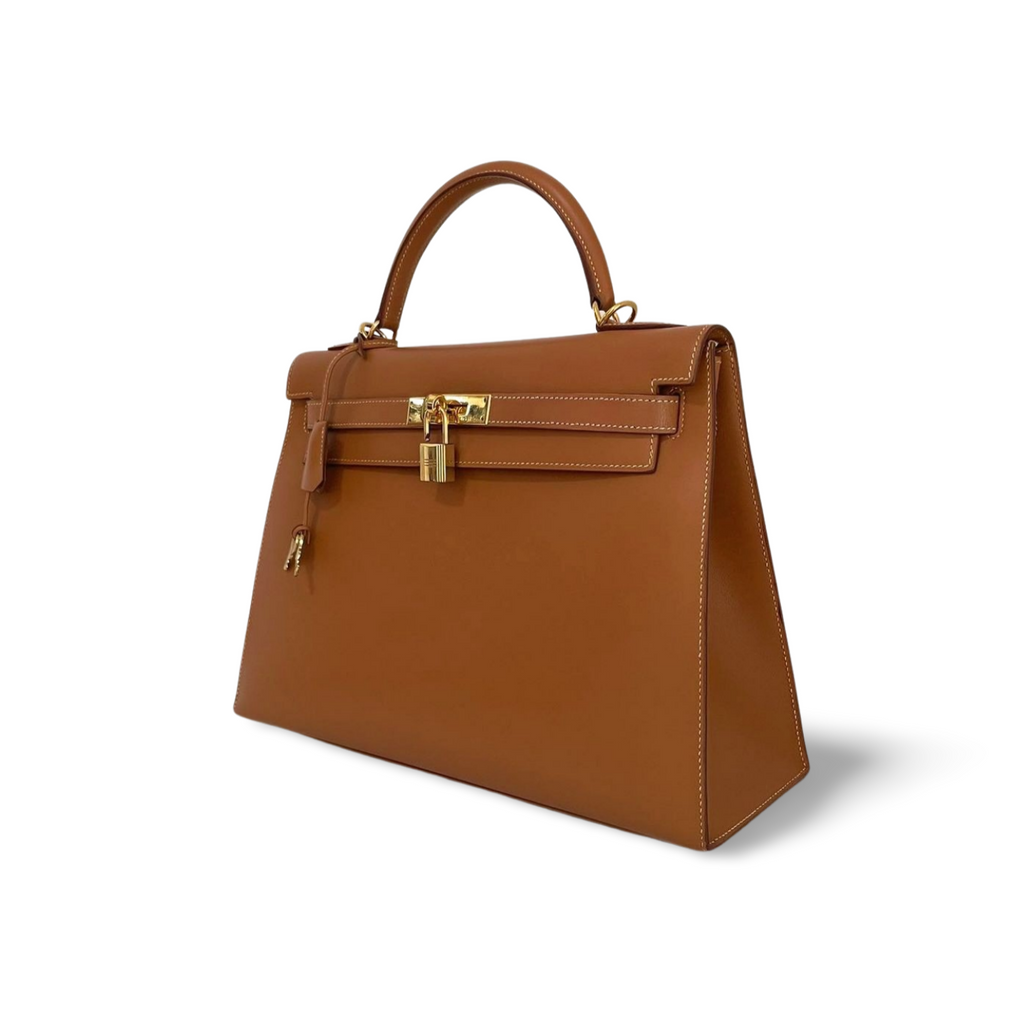 Hermes Kelly Bag 32cm In Gold (Brown) Box Leather With Gold Hardware