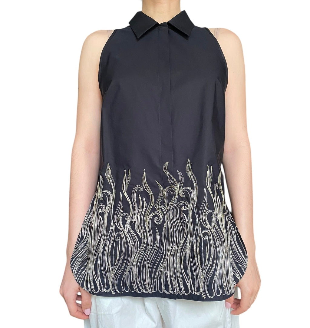 Rochas Black Embroidered Sleeveless Shirt - FR 44 / US 12