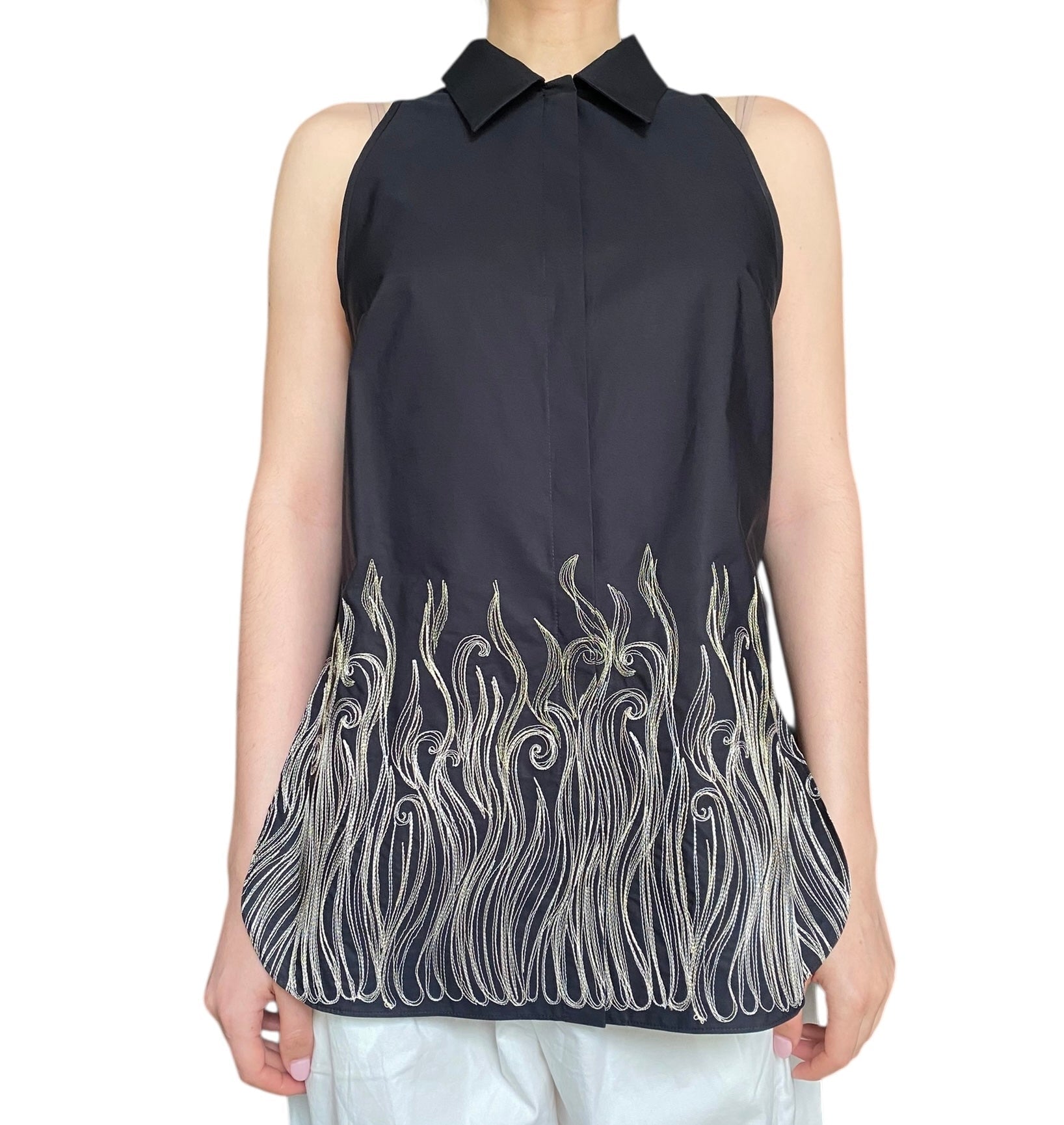 Rochas Black Embroidered Sleeveless Shirt - FR 44 / US 12