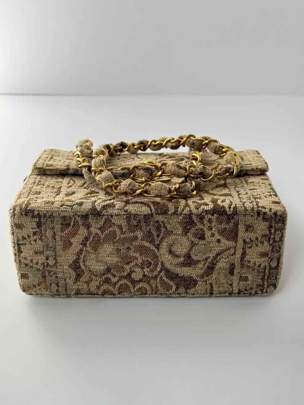 Chanel Vintage 1991 Bronze Metallic Brocade Mini Square Flap Bag